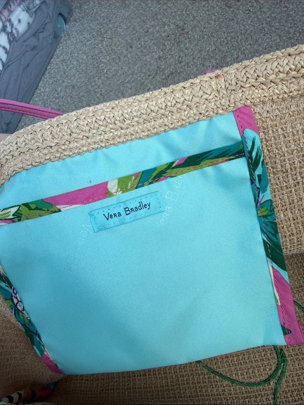 Vera Bradley Pink Floral Heron Straw Tote